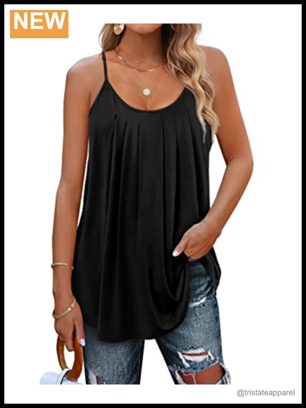 Women's Pleated Scoop Neck Tank Top Sleeveless Summer Cami